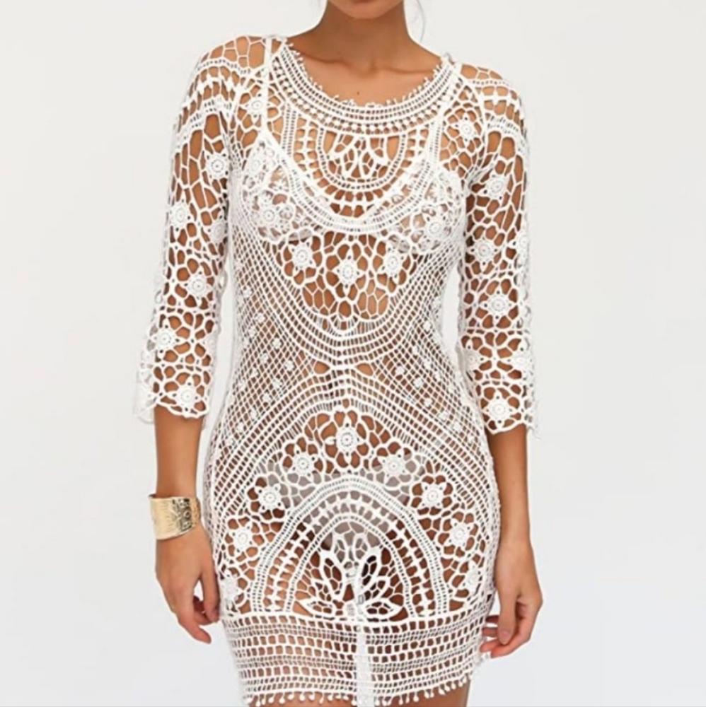 Bathing Suit Cover Up Crochet Lace Swimsuit Dress